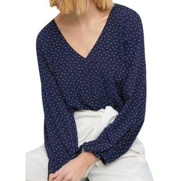 Anthropologie Tops - Maeve by Anthropologie Pernille Top Womens Small Navy Polka Dot V-Neck Blouse